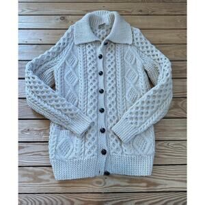 Vintage Inishowen Ireland Hand Knit Wool Cardigan Size Large Women’s Ivory